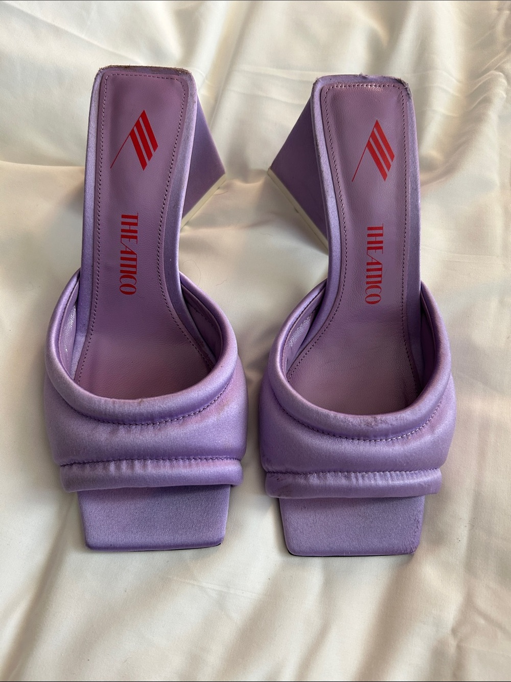 The Attico Lavender Padded Satin Square-Toe Mules